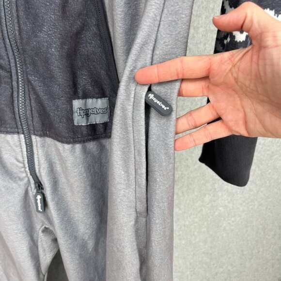 Tipsy Elves Moose Jumpsuit Size M Black Gray One Piece Lounger Zip Up Hood NEW - Picture 4 of 15